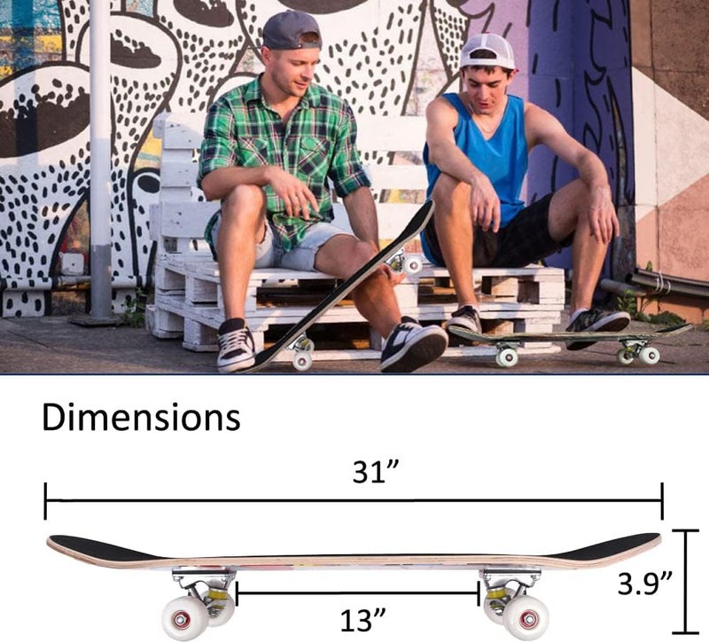 CAPARK Skateboards for Beginners Adults Youths Teens Kids Girls Boys 31 Inch Pro Complete Skate Boards 7 Layer Canadian Maple Double Kick Concave Longboards - Image 2